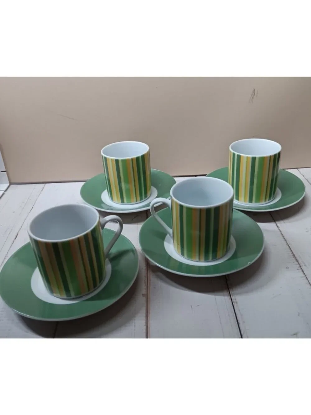 Alpine Cuisine Demitasse Italy Citrus Stripes 3 Cups & Saucers Espresso